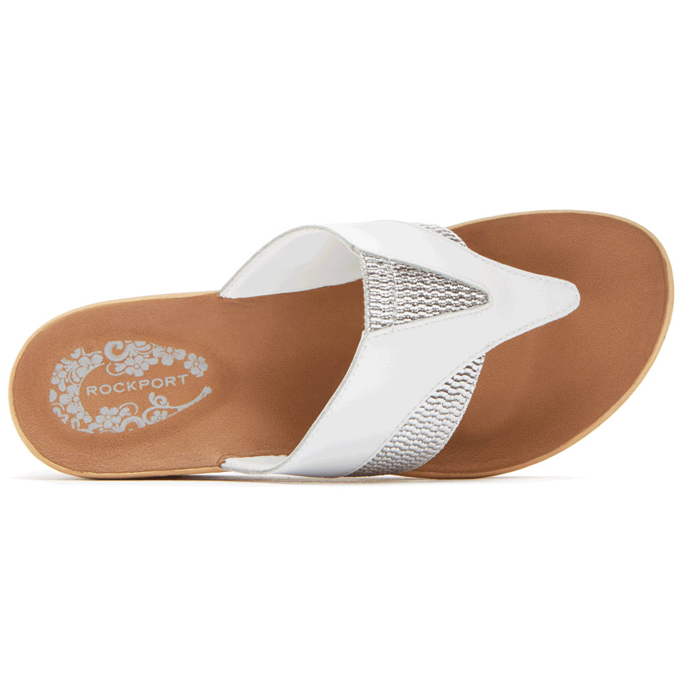 Rockport Wedges For Womens White - Weekend Casuals Lanea Gore Thong - XC9150326